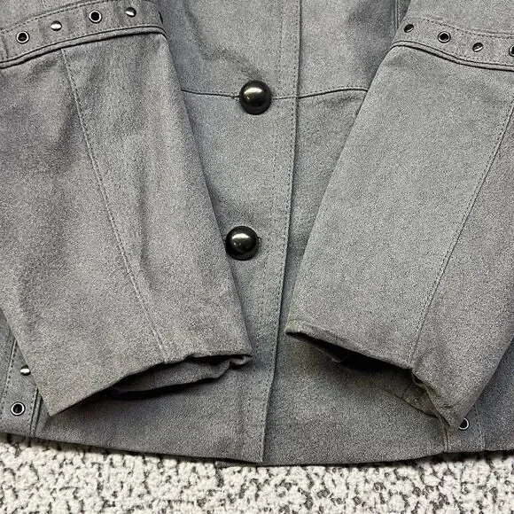 Bradley Bayou Genuine Suede Leather Jacket Womens XL Gray Studded Button Front - Picture 11 of 16